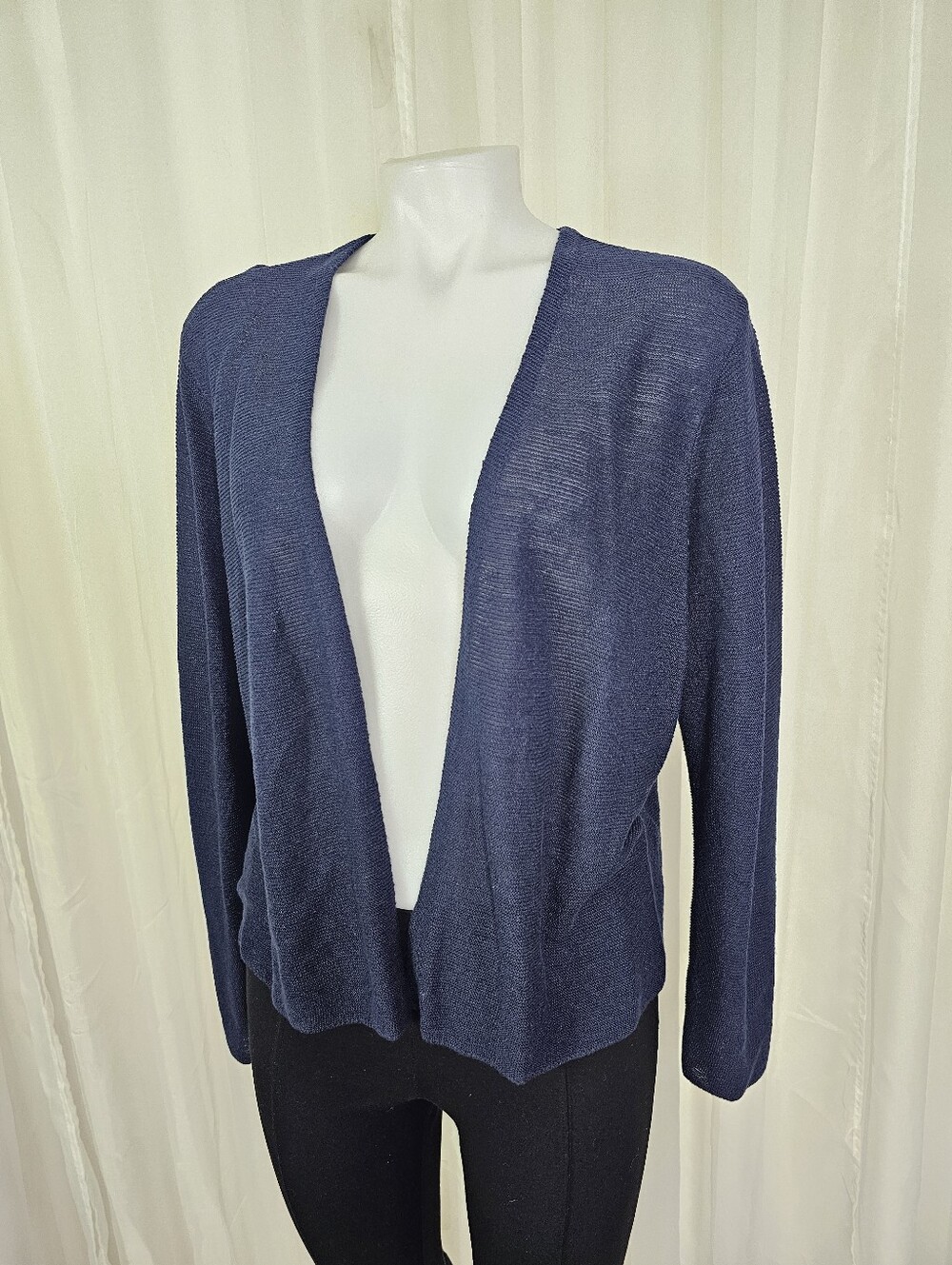 J. Jill Navy Blue Sheer Linen Blend Open Front Cardigan Large Petite
